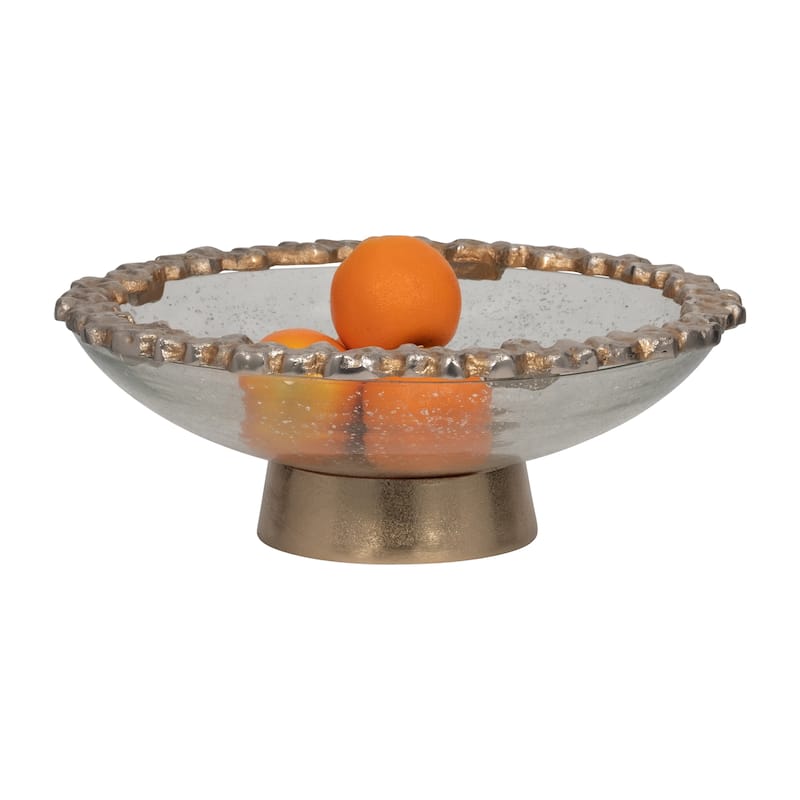 6.25"Hx17" Diameter, Bowl with Rocky Ring, Champagne/Gold Finish, Made